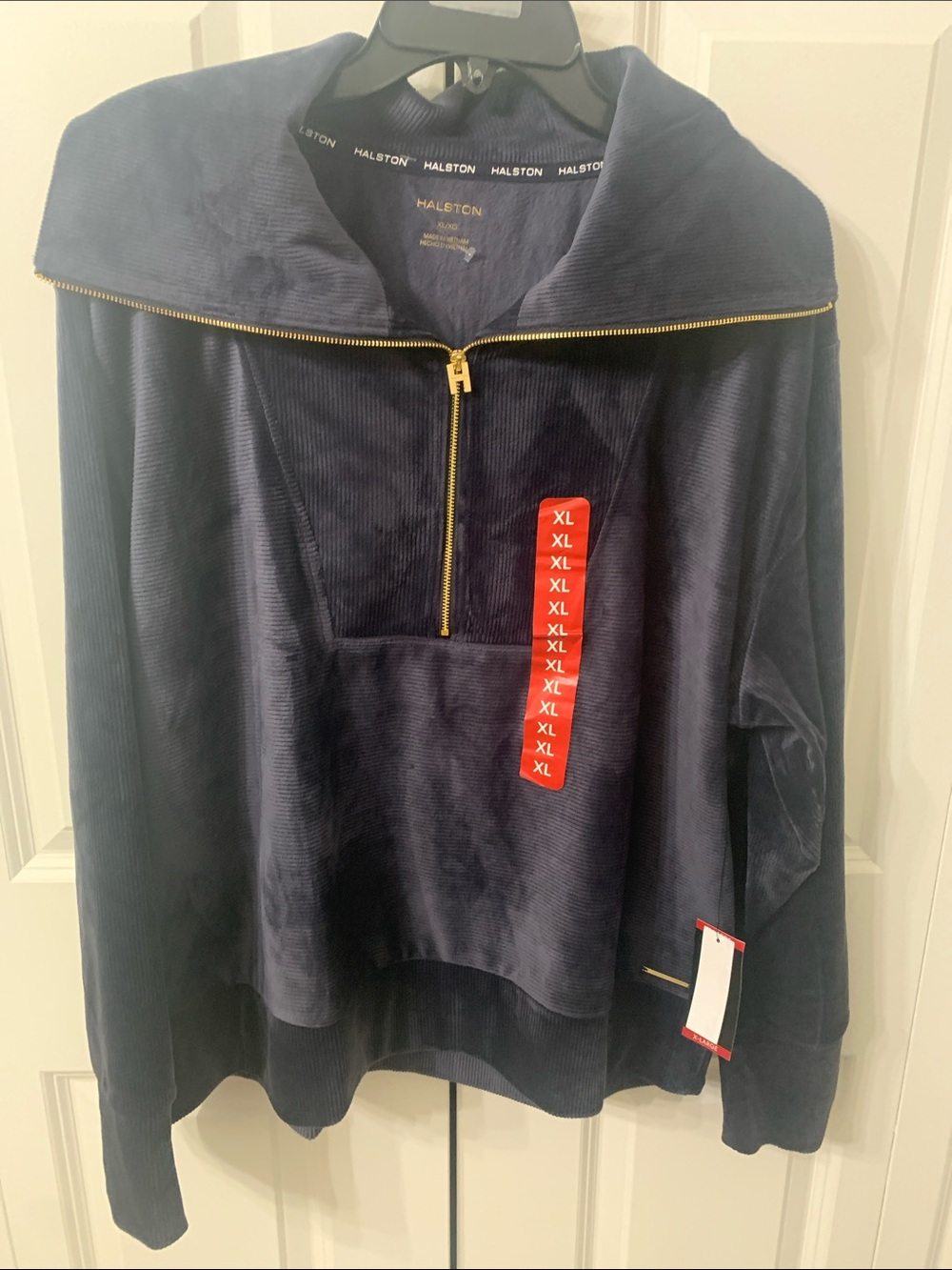 Halston Heritage Navy Velour Half-Zip Pullover